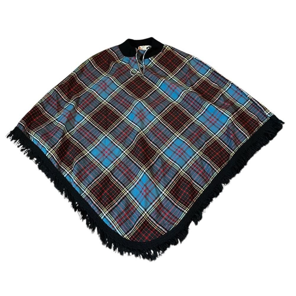 Plaid vintage 1960s Poncho with Fringe